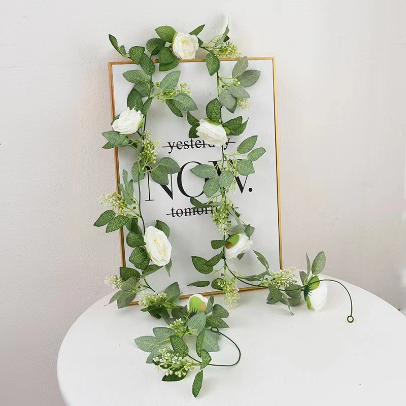 6.6FT Artificial Rose Vine Flowers Garland with Green Leaves for Wedding Party Decor