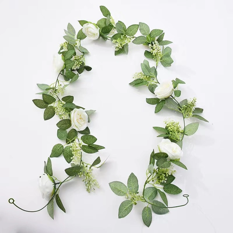 6.6FT Artificial Rose Vine Flowers Garland with Green Leaves for Wedding Party Decor