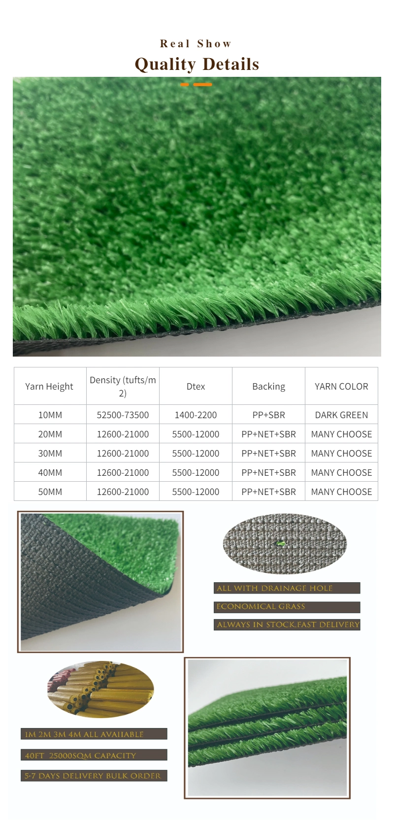 Hebei Factory 10mm-50mm Synthetic Turf Grass Mat Cesped Lawn Landscape/Garden Artificial Grass