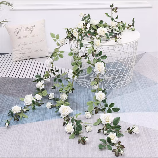 Künstliche Seidenblume aus Rattan, 95 cm, Rosenranke für Wanddekoration